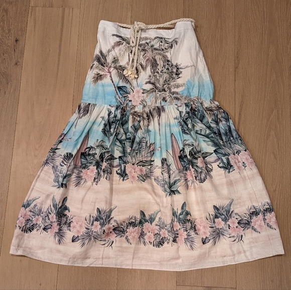 Linen Blend Tropical Print Maxi Skirt - Picture 1 of 8